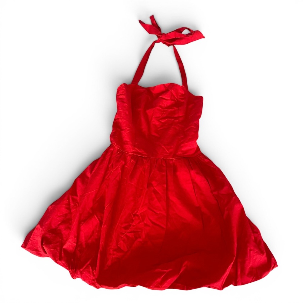 Sim & Sam Halter Dress Womens Small Red Cotton Smocked Back Flare Mini Dress